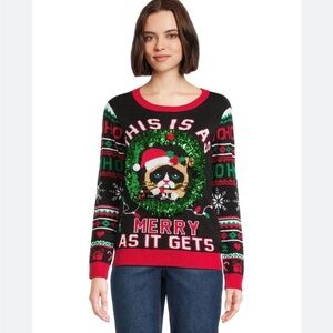 No Boundaries Juniors Christmas Sweater,Mid-weight,Size XXL,Red/Black/Green.